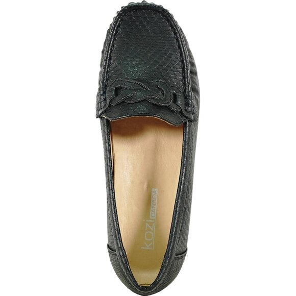 Women Black 6 Faux Leather Round Toe Removable Insole Wedge Slip-On Loafer - Picture 3 of 8